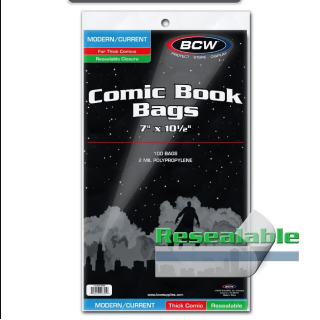 Modern/Current Bags With Resealable Strip For Thick Comics